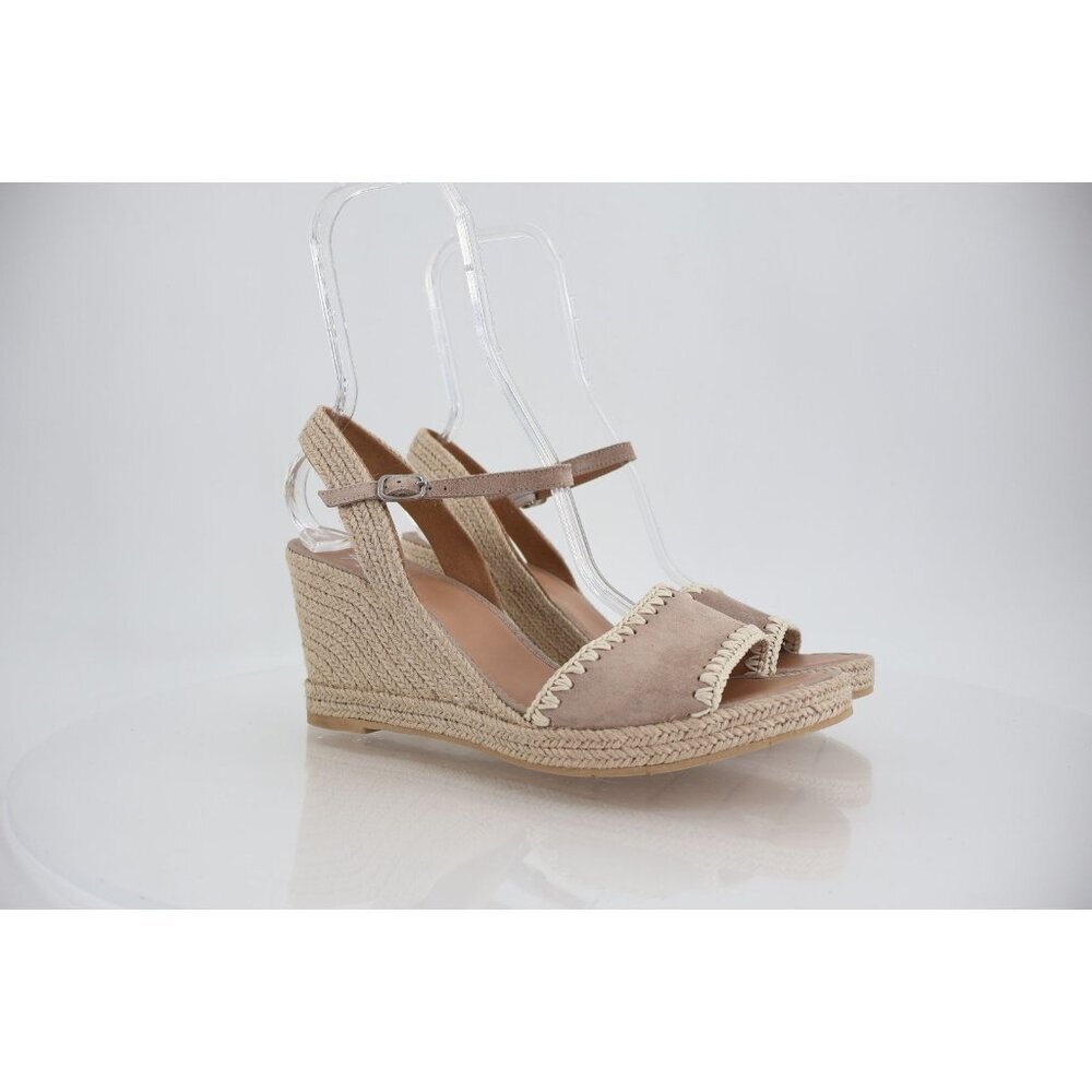Aquatalia Jiliana Suede Stitch Wedge Espadrille Sandals Size 11 WEATHERPROOF Tan